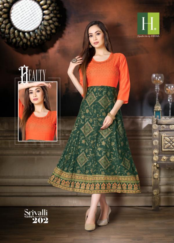 Hirwa Srivalli Rayon Designer anarkali Kurti Collection